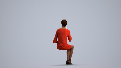 3D scanned senior woman sitting formal, photorealistic archviz people for Enscape and SketchUp, front view render