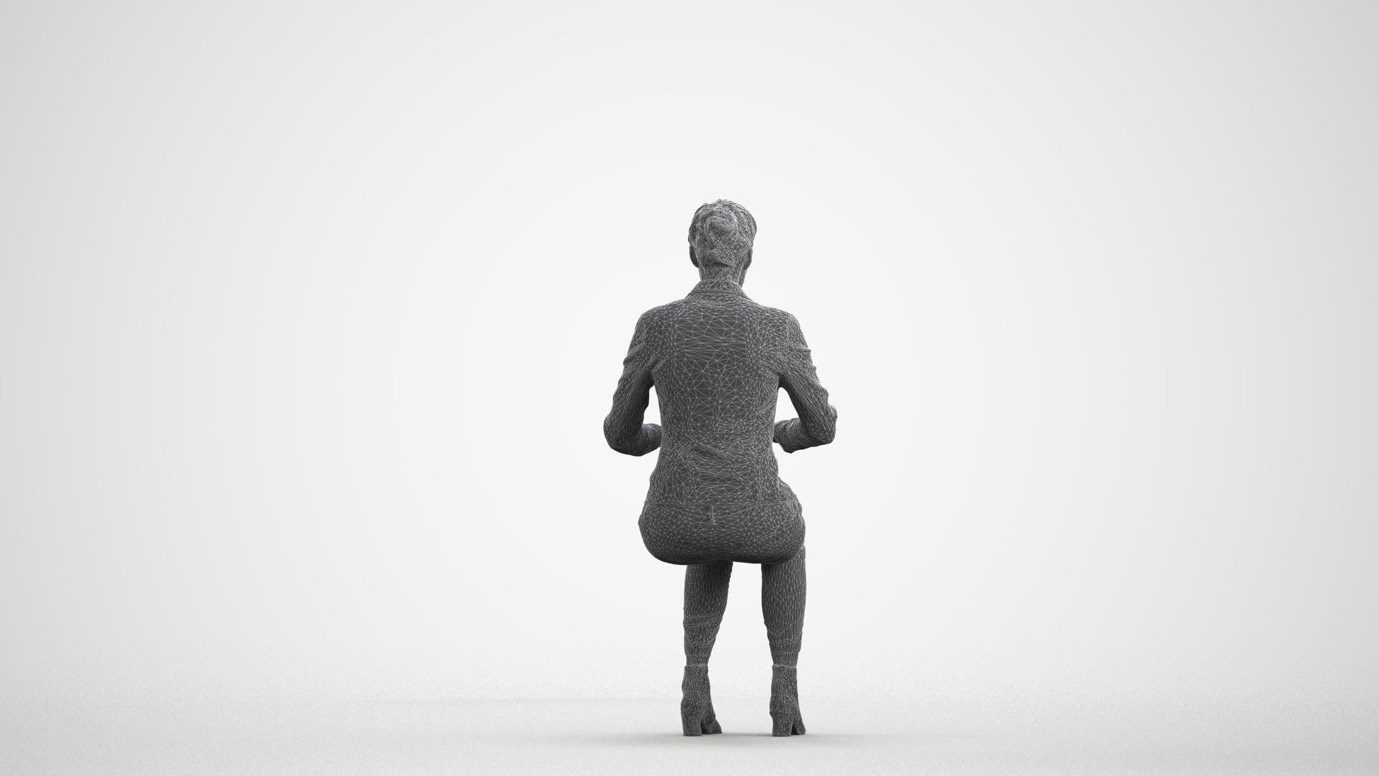 3D human model woman business, photogrammetry scanned person for archviz, wireframe front view