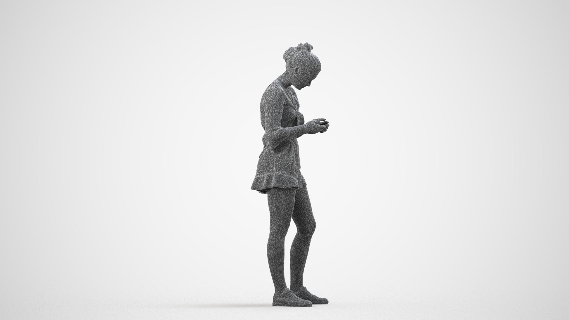 realistic 3D human girl casual kids, archviz people FBX OBJ for Blender, wireframe side view