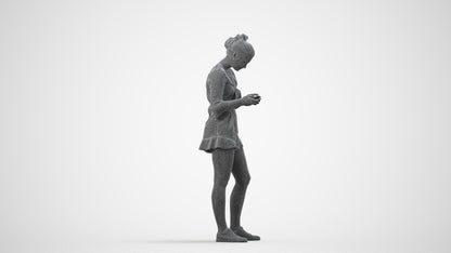 realistic 3D human girl casual kids, archviz people FBX OBJ for Blender, wireframe side view