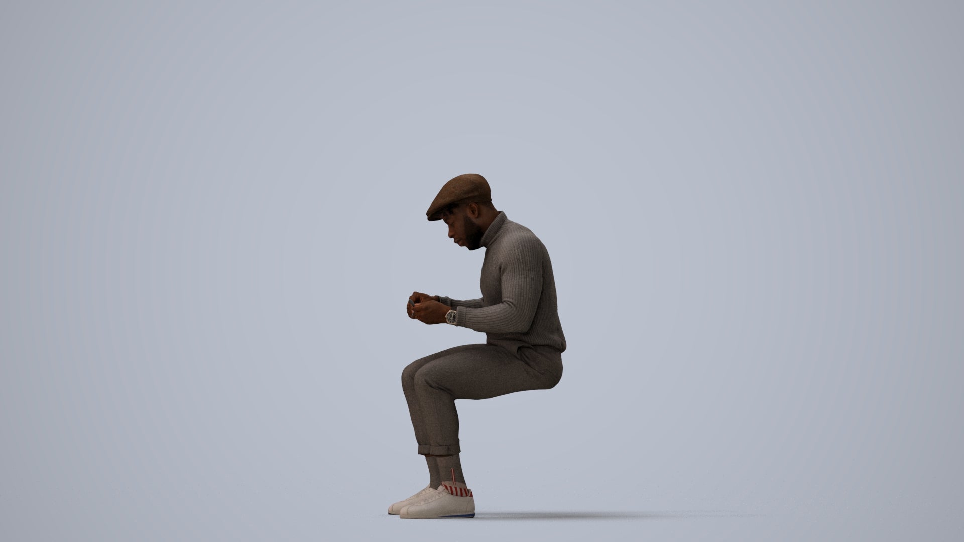 realistic 3D man casual sitting, scanned archviz people for Blender and 3ds Max, three-quarter view render