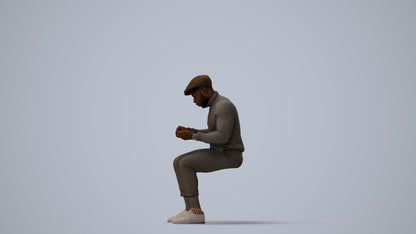 realistic 3D man casual sitting, scanned archviz people for Blender and 3ds Max, three-quarter view render