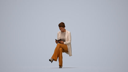 realistic 3D woman business sitting, scanned archviz people for Blender and 3ds Max, top-down view render