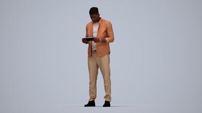 3D human model man casual standing, photogrammetry scanned person for archviz, top-down view render