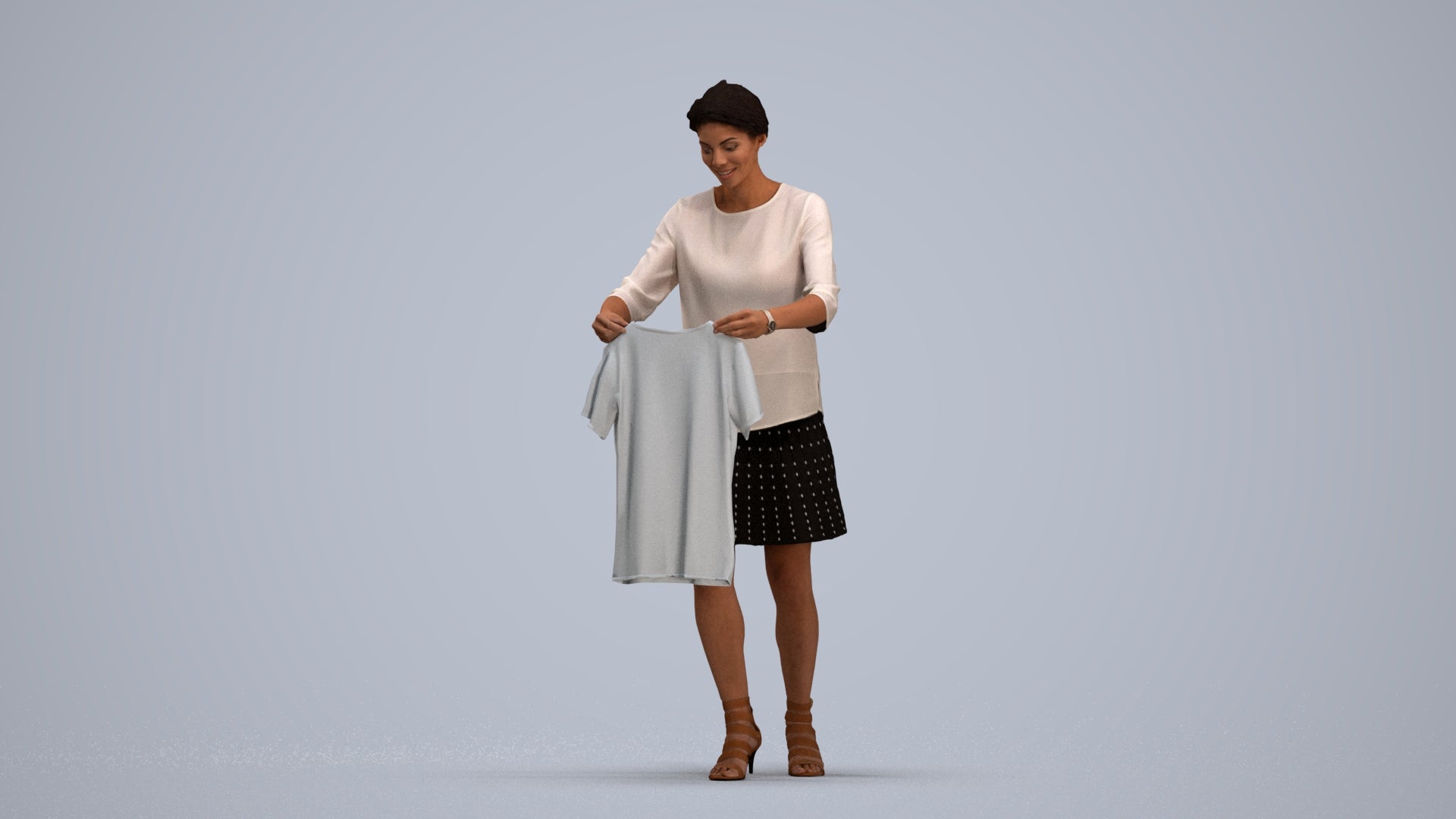 3D scanned woman bathroom casual, photorealistic archviz people for Enscape and SketchUp, standing pose render