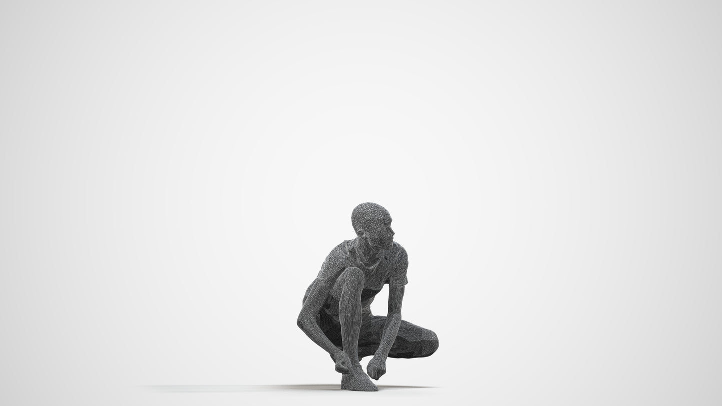 scanned 3D man casual standing, photogrammetry people for Enscape and V-Ray, wireframe side view