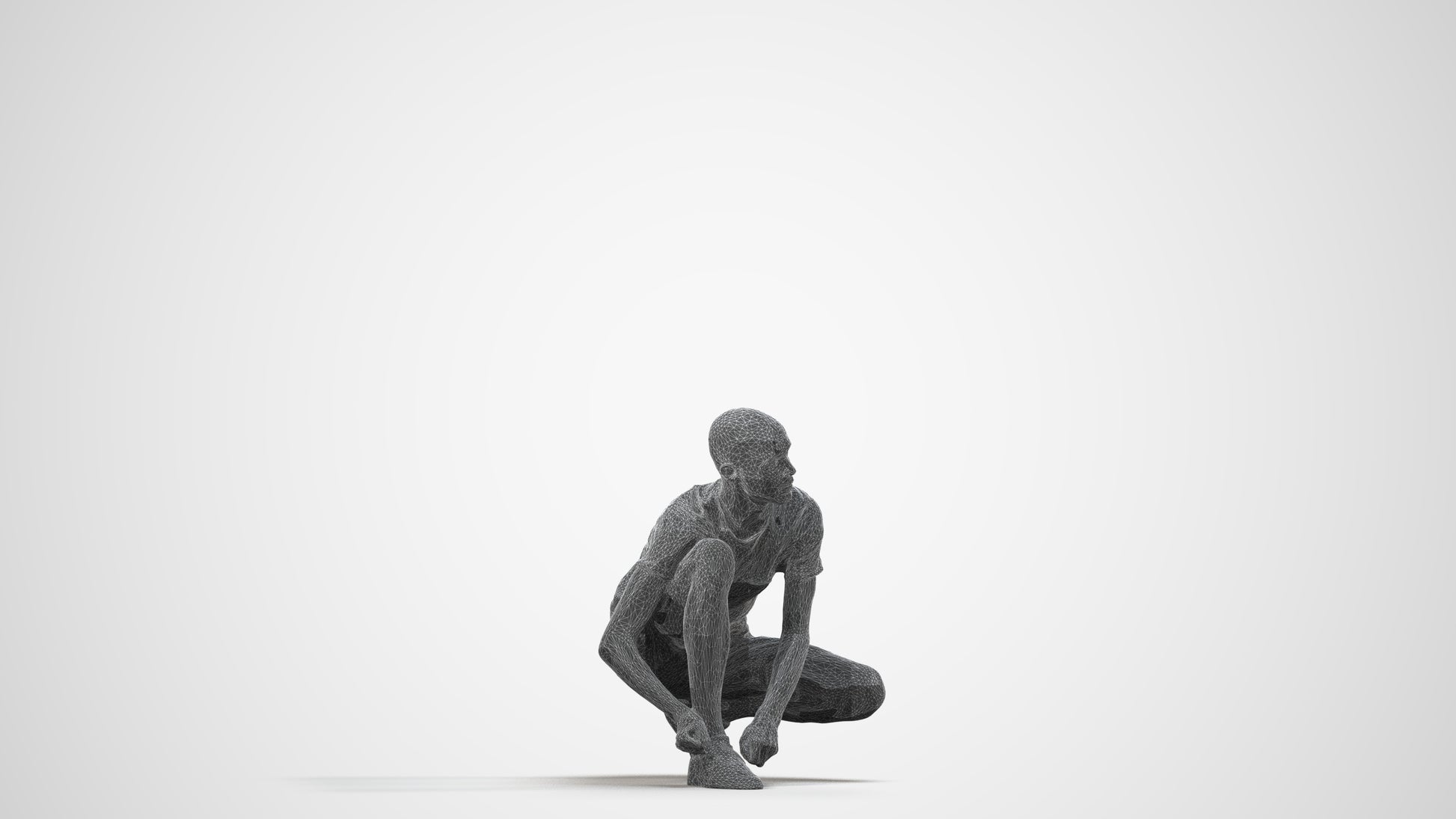 scanned 3D man casual standing, photogrammetry people for Enscape and V-Ray, wireframe side view