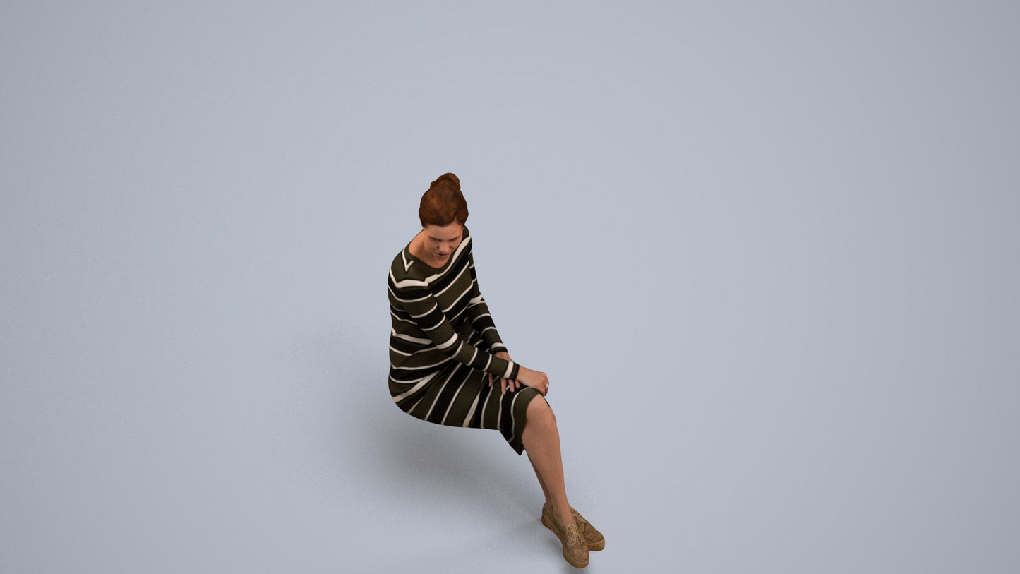 3D scanned woman sitting casual, photorealistic archviz people for Enscape and SketchUp, back view render