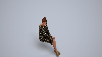 3D scanned woman sitting casual, photorealistic archviz people for Enscape and SketchUp, back view render