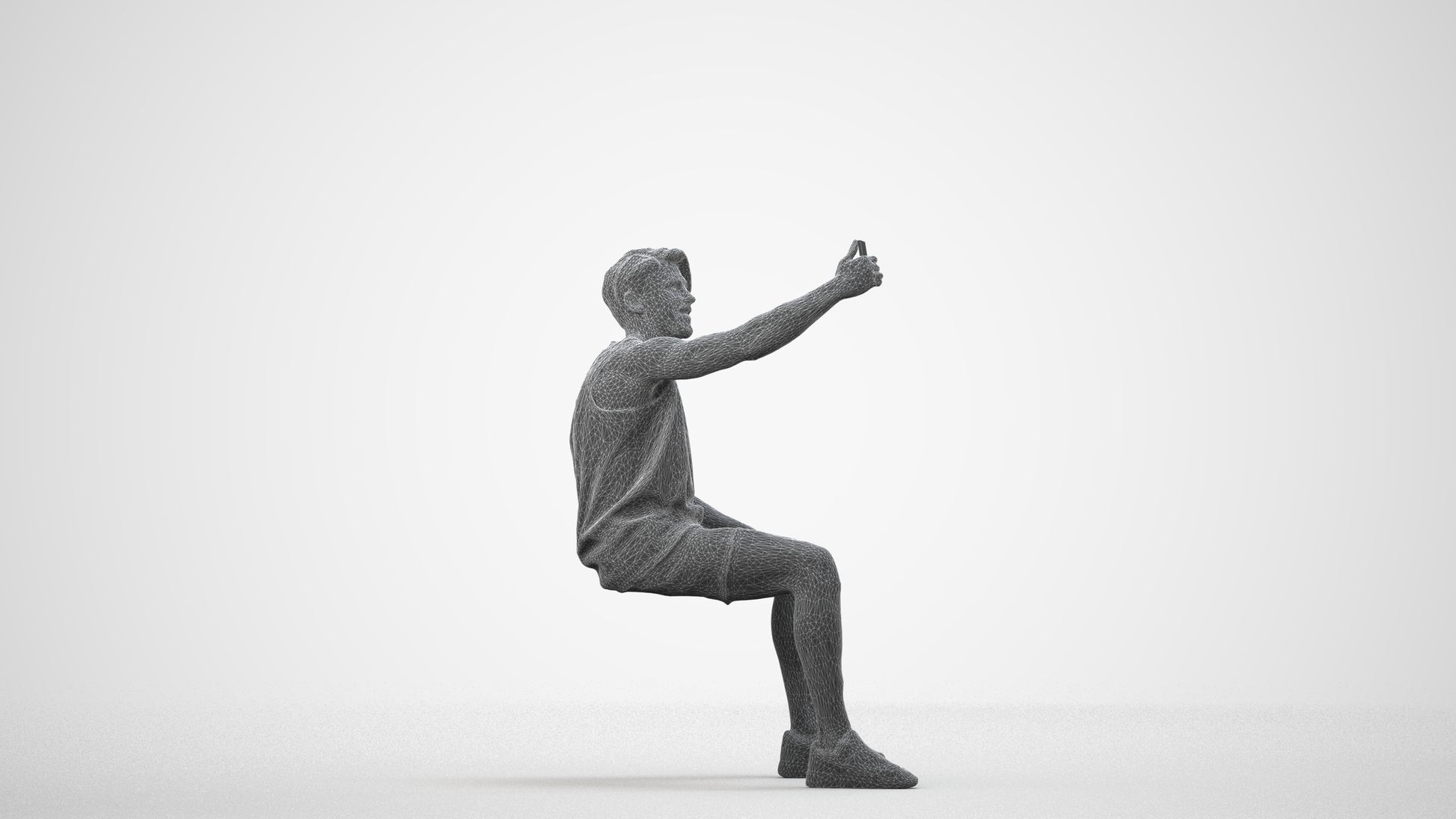 3D people model man sport, scanned human for 3ds Max rendering, wireframe side view