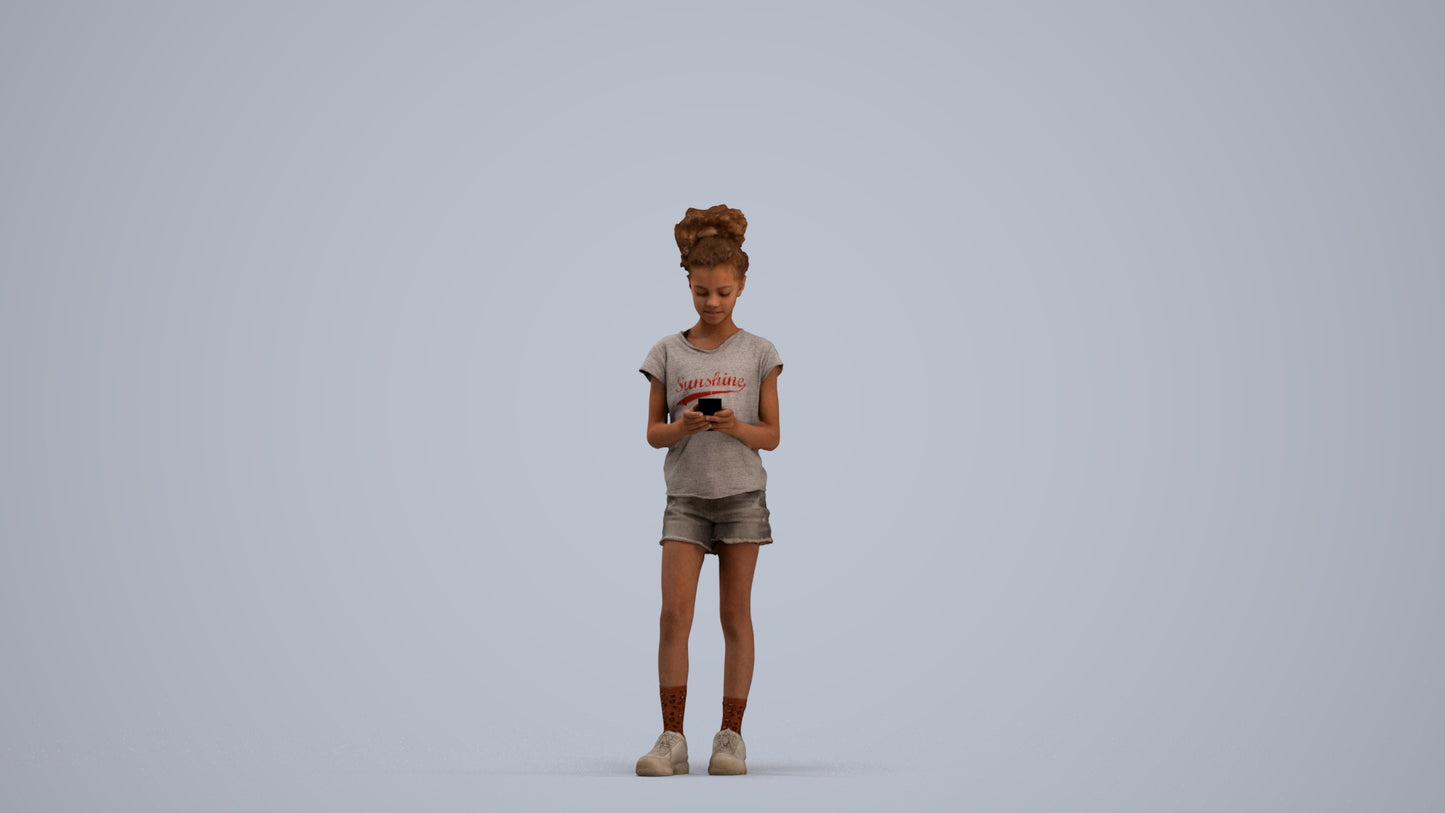 photogrammetry 3D girl casual kids, realistic human model archviz FBX, standing pose render