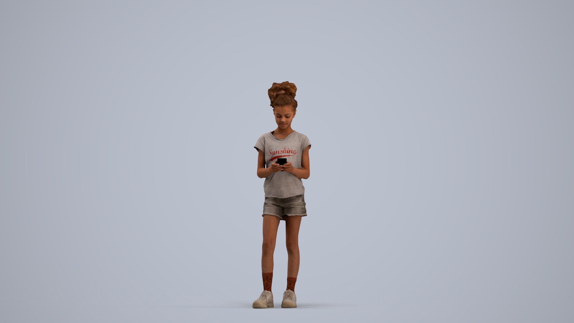photogrammetry 3D girl casual kids, realistic human model archviz FBX, standing pose render