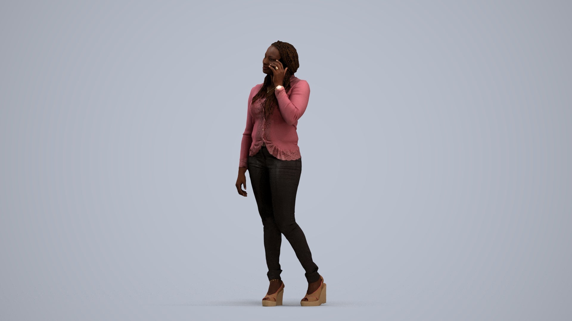 realistic 3D woman casual standing, scanned archviz people for Blender and 3ds Max, standing pose render