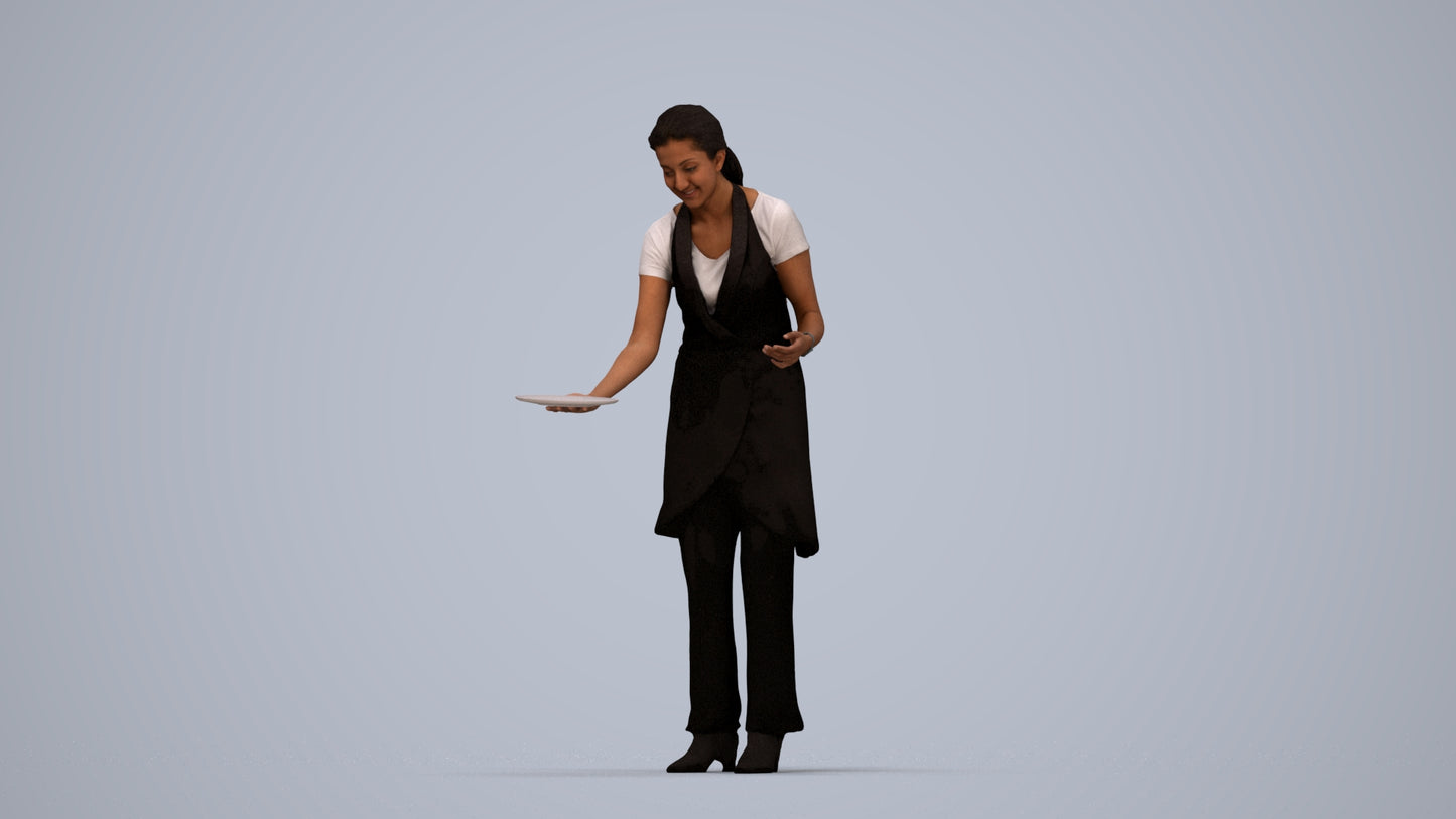 realistic 3D human woman hospitality, archviz people FBX OBJ for Blender, top-down view render