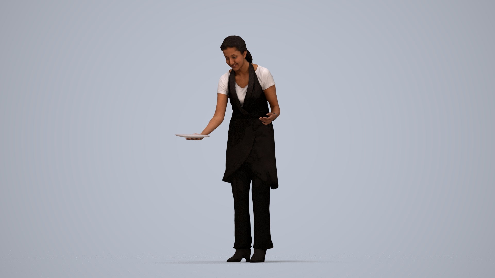 realistic 3D human woman hospitality, archviz people FBX OBJ for Blender, top-down view render