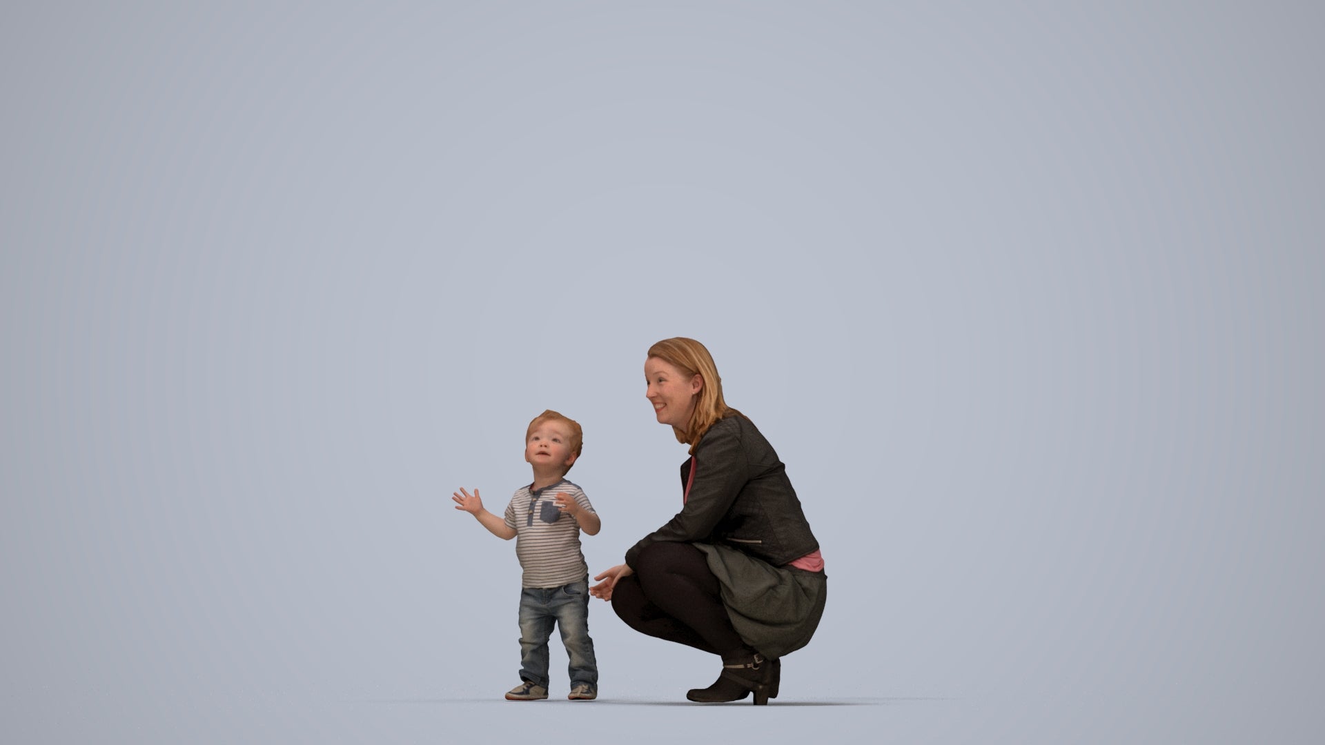 scanned 3D girl casual kids, photogrammetry people for Enscape and V-Ray, top-down view render