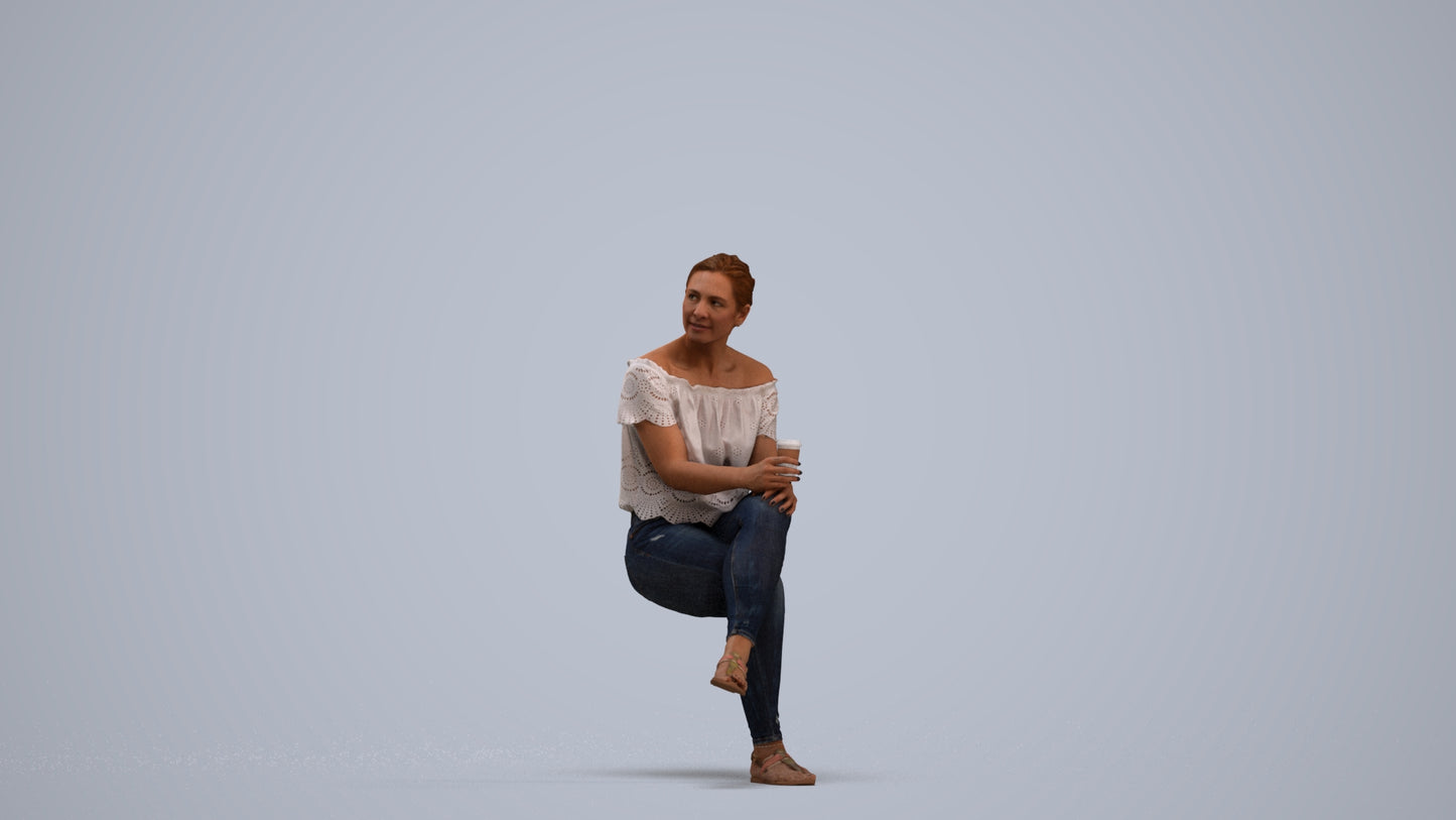 3D people model woman casual sitting, scanned human for 3ds Max rendering, standing pose render