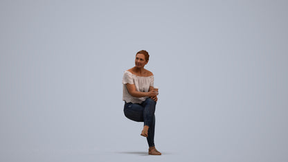 3D people model woman casual sitting, scanned human for 3ds Max rendering, standing pose render