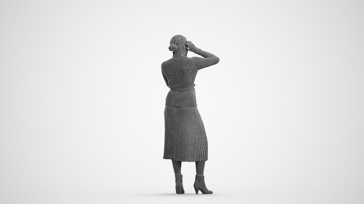 3D people model woman casual standing, scanned human for 3ds Max rendering, wireframe front view