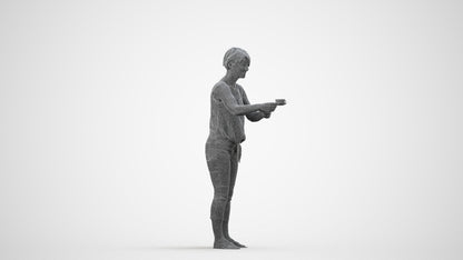 scanned 3D senior woman casual standing, photogrammetry people for Enscape and V-Ray, wireframe side view