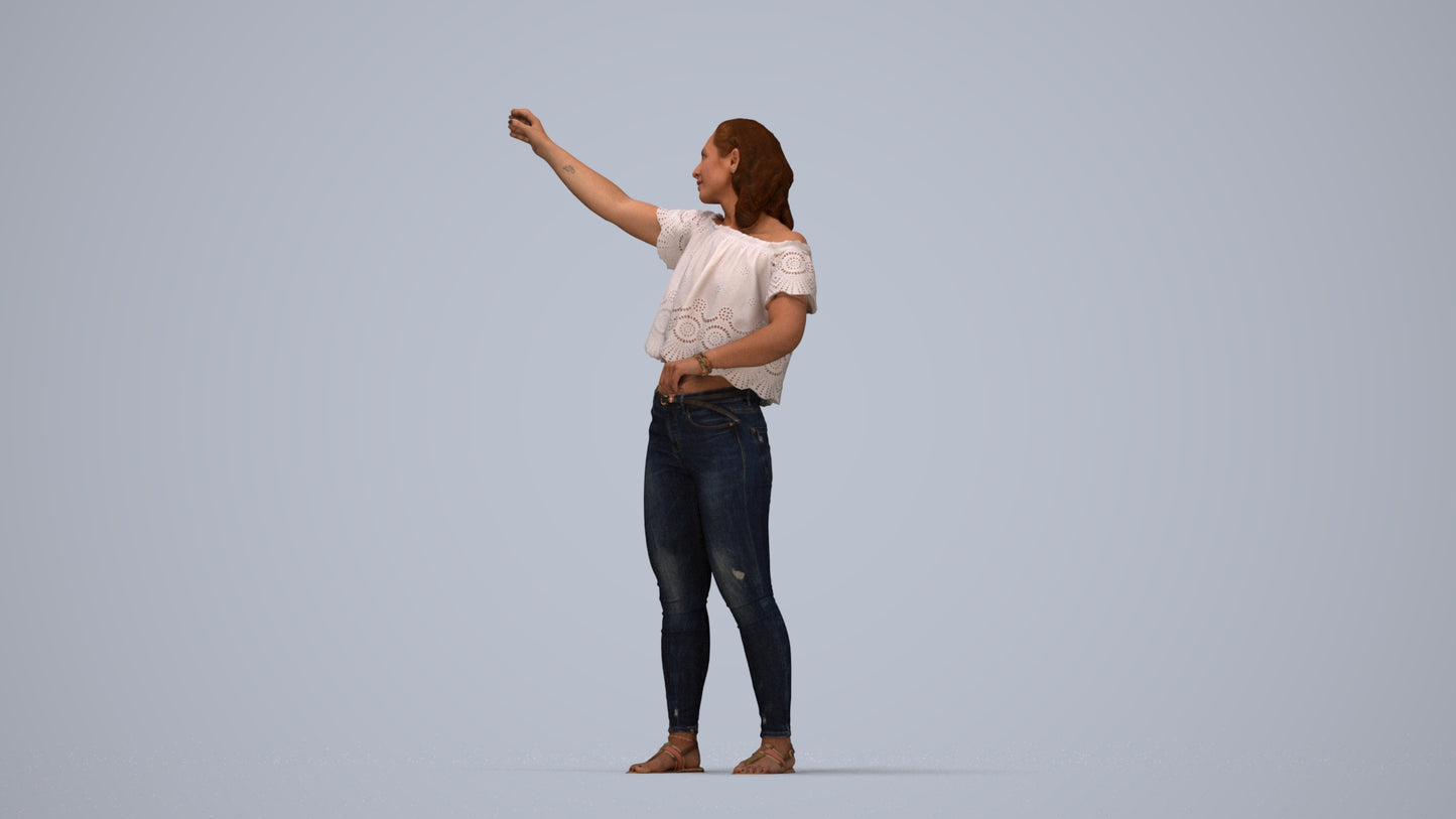 photogrammetry 3D woman casual standing, realistic human model archviz FBX, top-down view render