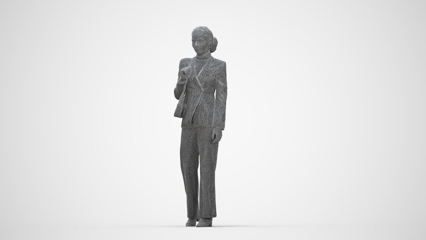 3D scanned woman business, photorealistic archviz people for Enscape and SketchUp, wireframe back view