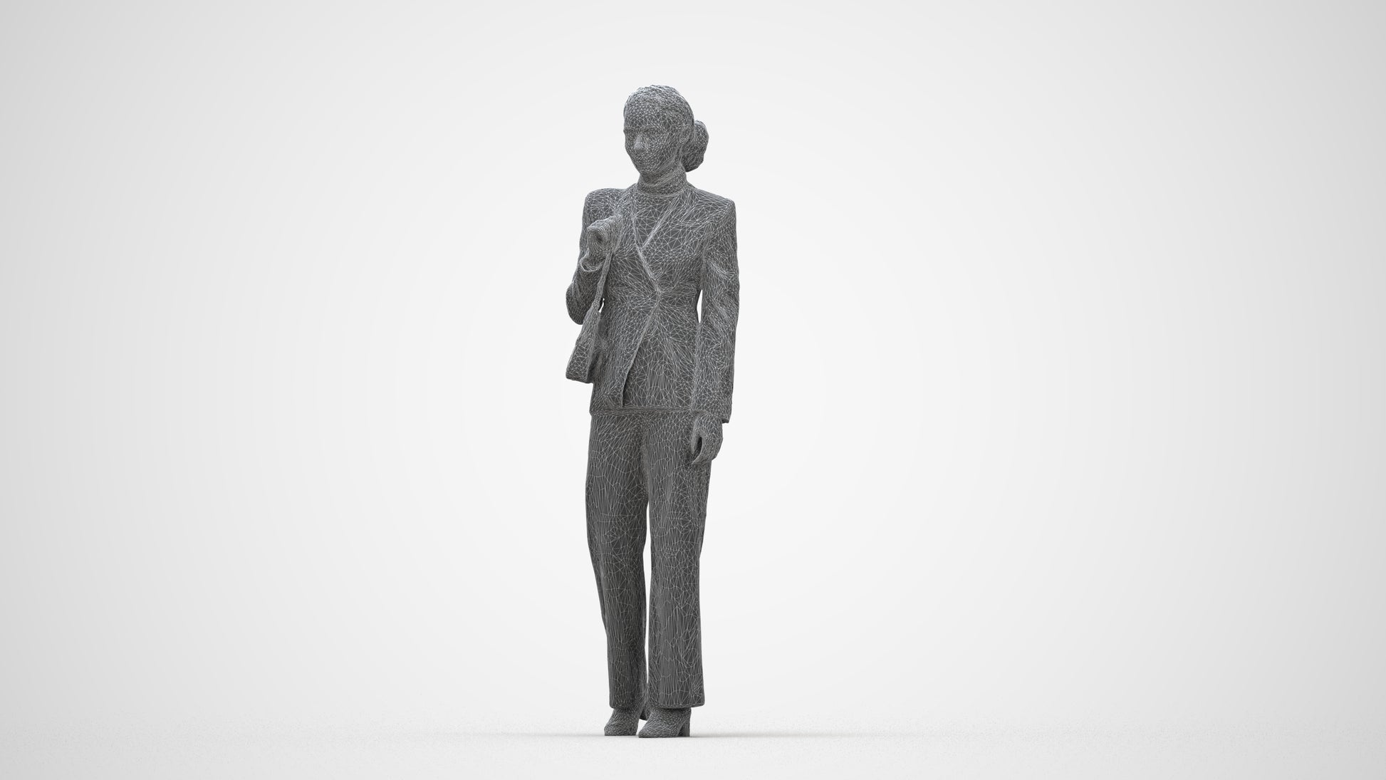3D scanned woman business, photorealistic archviz people for Enscape and SketchUp, wireframe back view