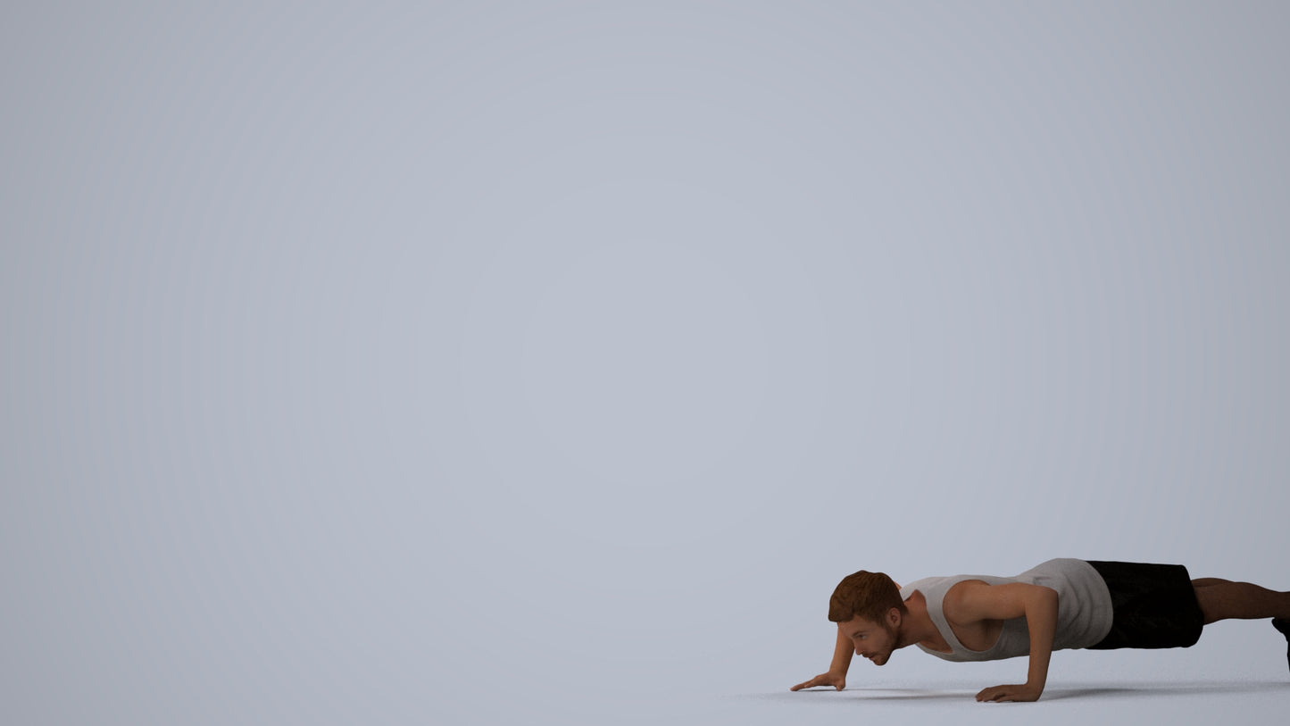 3D people model man sport, scanned human for 3ds Max rendering, three-quarter view render