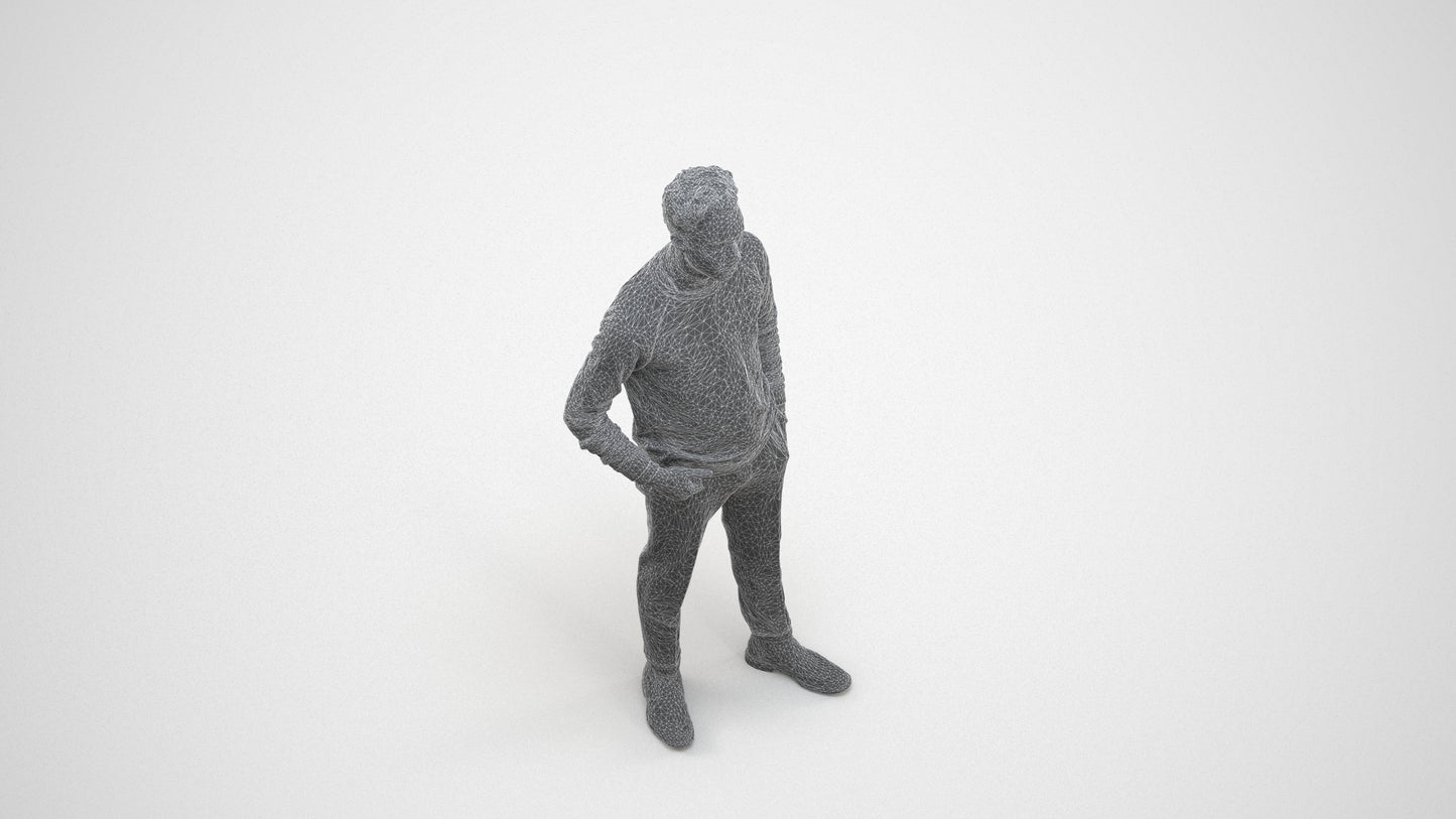 3D scanned man business casual, photorealistic archviz people for Enscape and SketchUp, wireframe three-quarter view