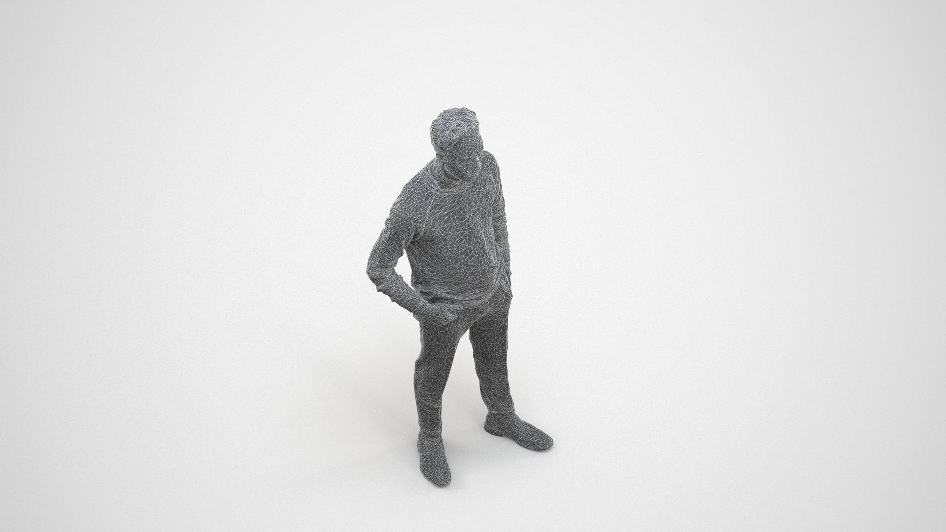 3D scanned man business casual, photorealistic archviz people for Enscape and SketchUp, wireframe three-quarter view