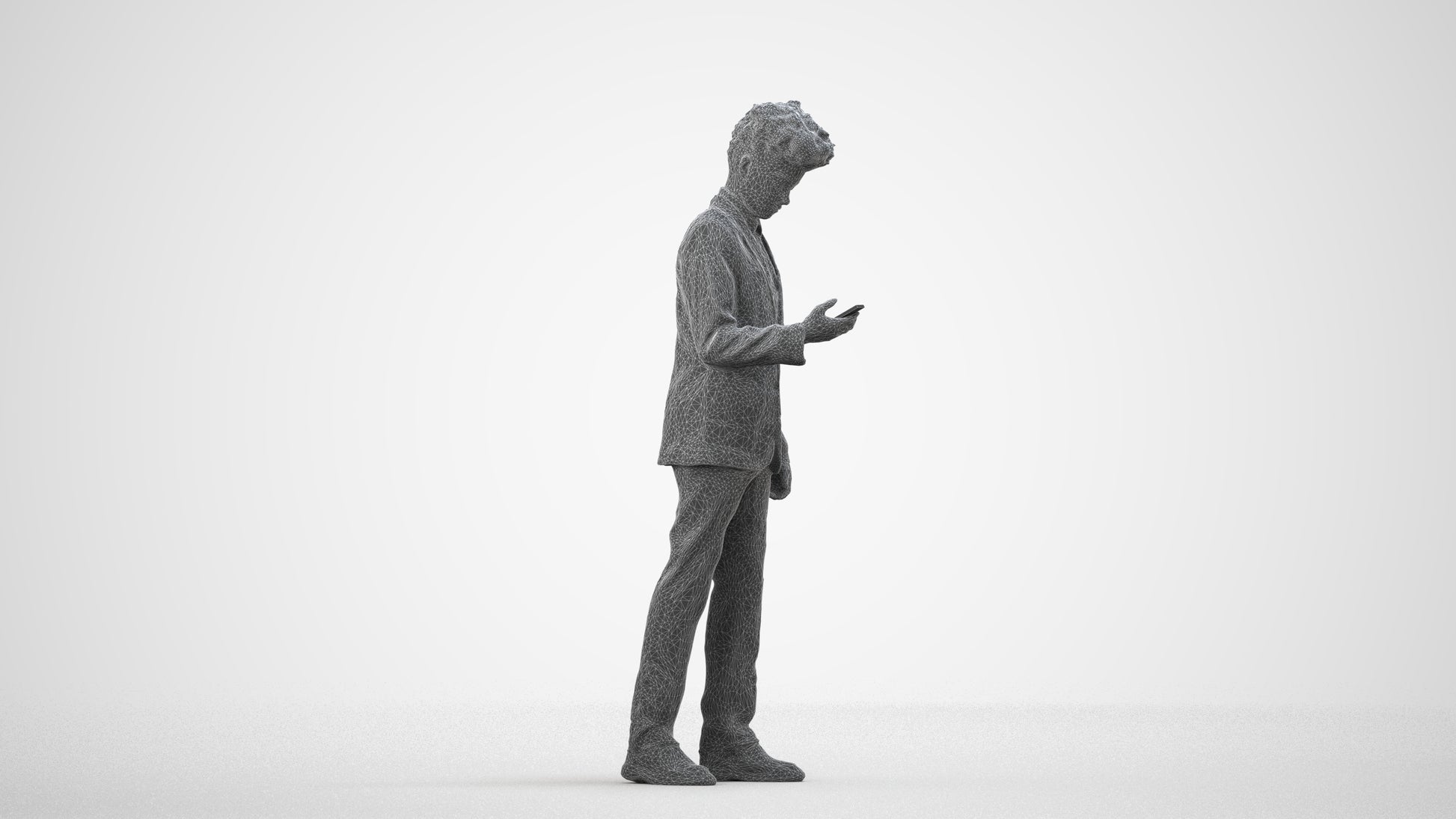 3D human model boy kids, photogrammetry scanned person for archviz, wireframe side view
