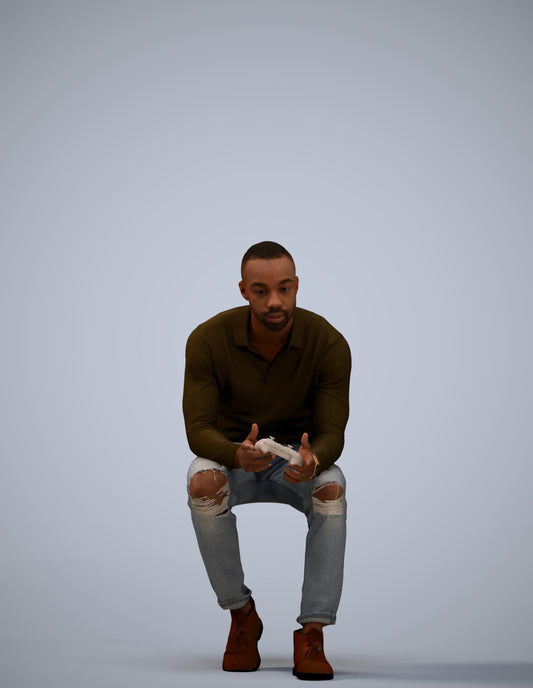 photogrammetry 3D man casual sitting, realistic human model archviz FBX