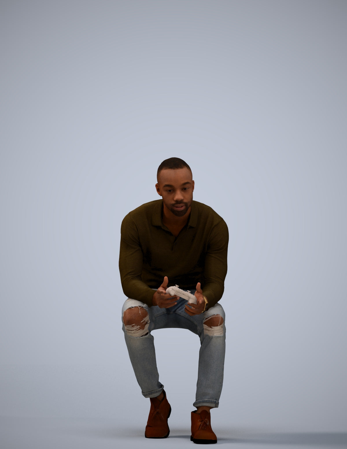 photogrammetry 3D man casual sitting, realistic human model archviz FBX