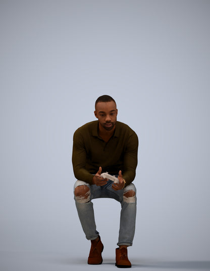 photogrammetry 3D man casual sitting, realistic human model archviz FBX