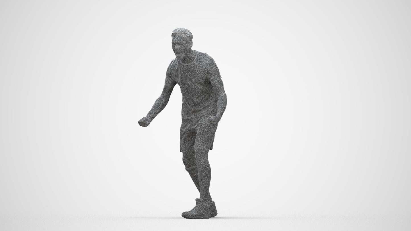 3D human model man sport, photogrammetry scanned person for archviz, wireframe back view