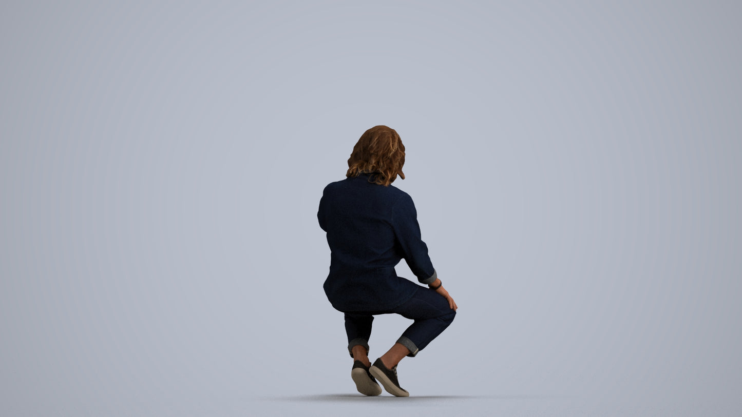 realistic 3D man casual sitting, scanned archviz people for Blender and 3ds Max, front view render