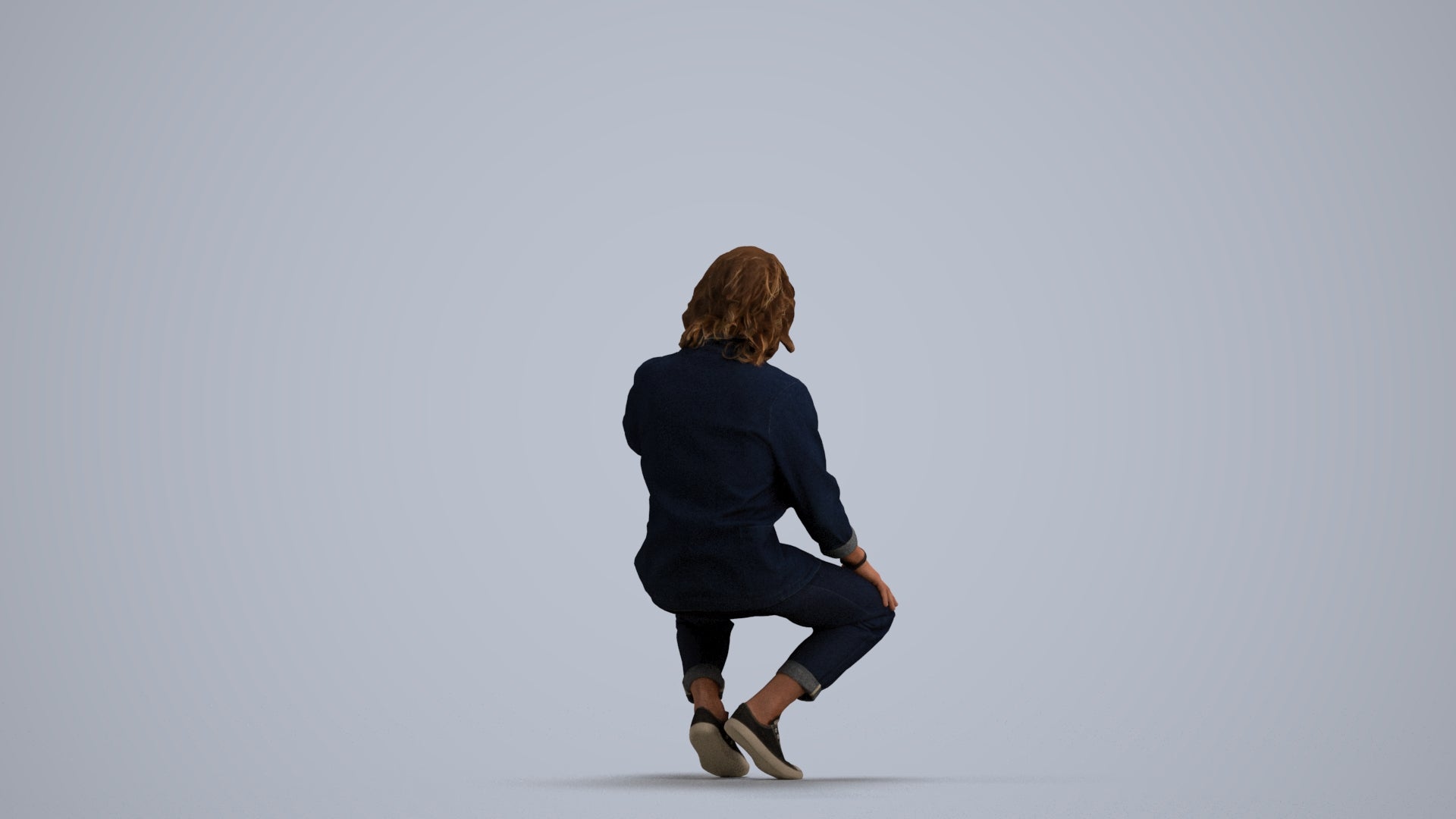 realistic 3D man casual sitting, scanned archviz people for Blender and 3ds Max, front view render