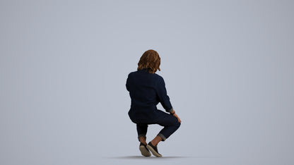realistic 3D man casual sitting, scanned archviz people for Blender and 3ds Max, front view render