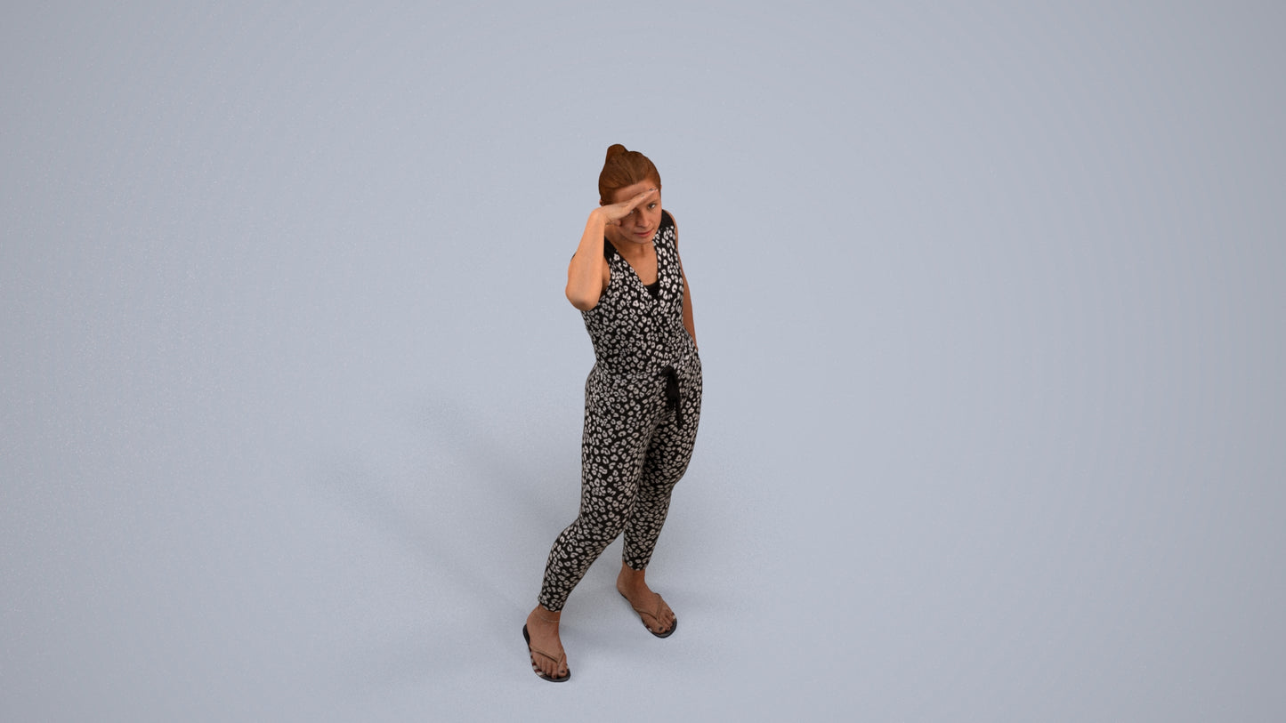 realistic 3D woman casual standing, scanned archviz people for Blender and 3ds Max, back view render