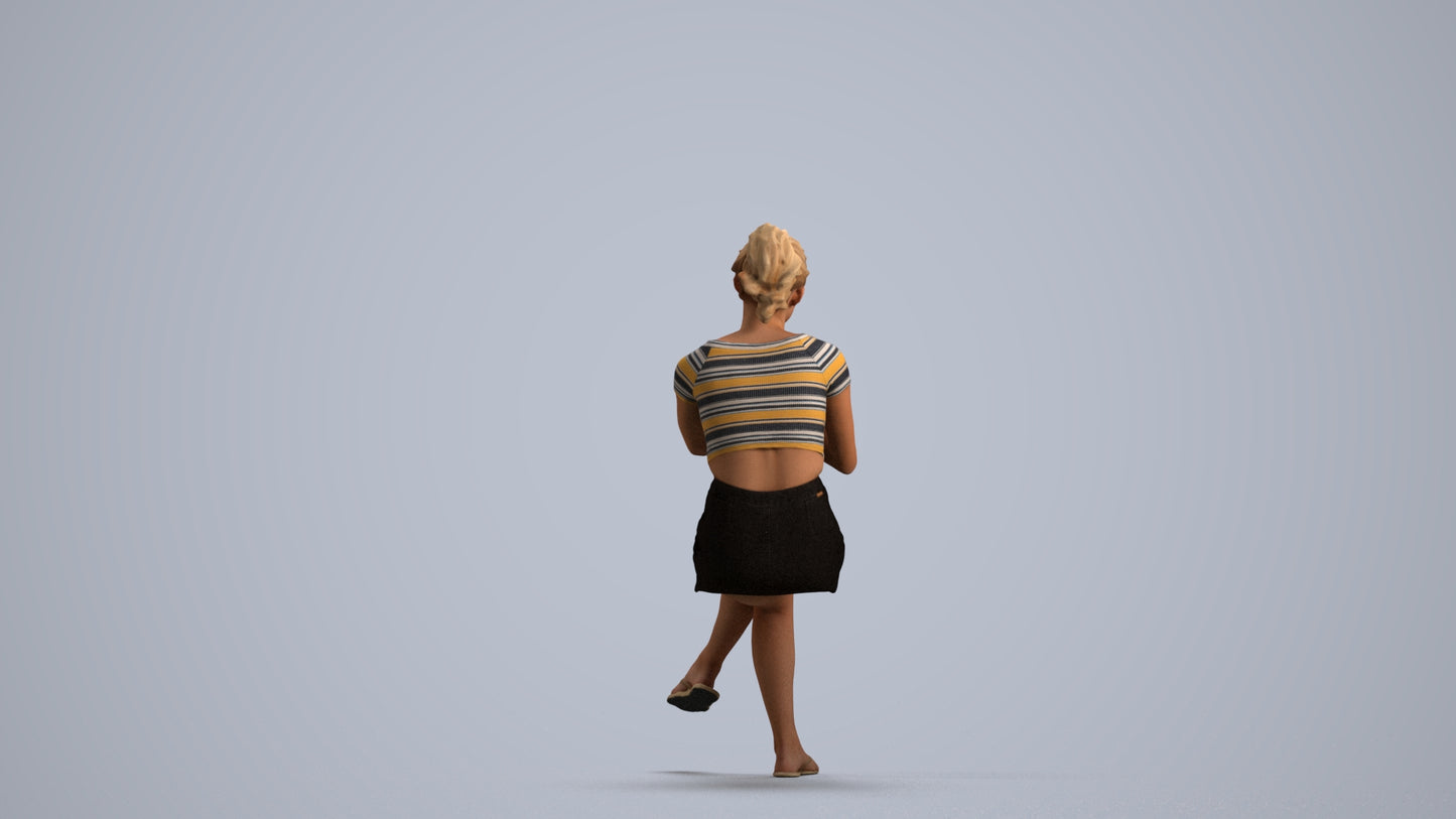 scanned 3D woman casual sitting, photogrammetry people for Enscape and V-Ray, front view render