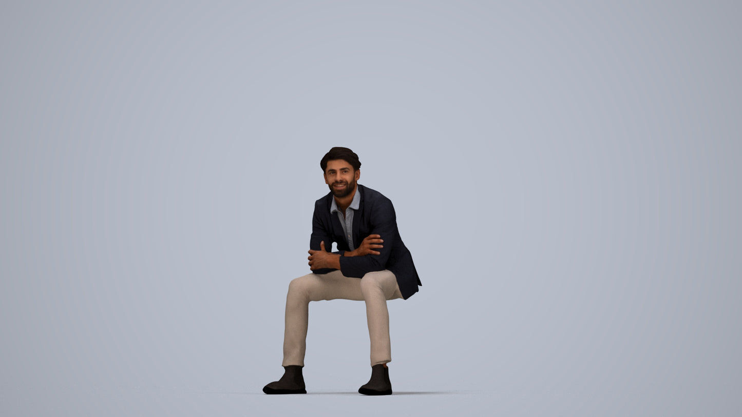 3D human model man business, photogrammetry scanned person for archviz, top-down view render