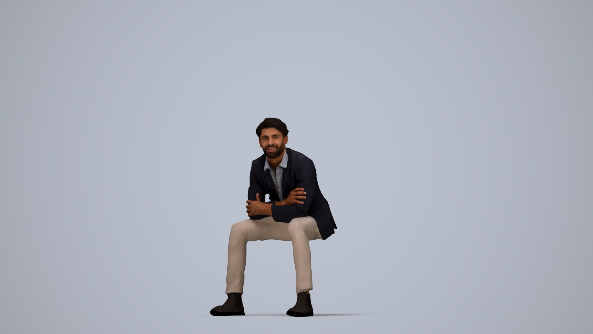 3D human model man business, photogrammetry scanned person for archviz, top-down view render