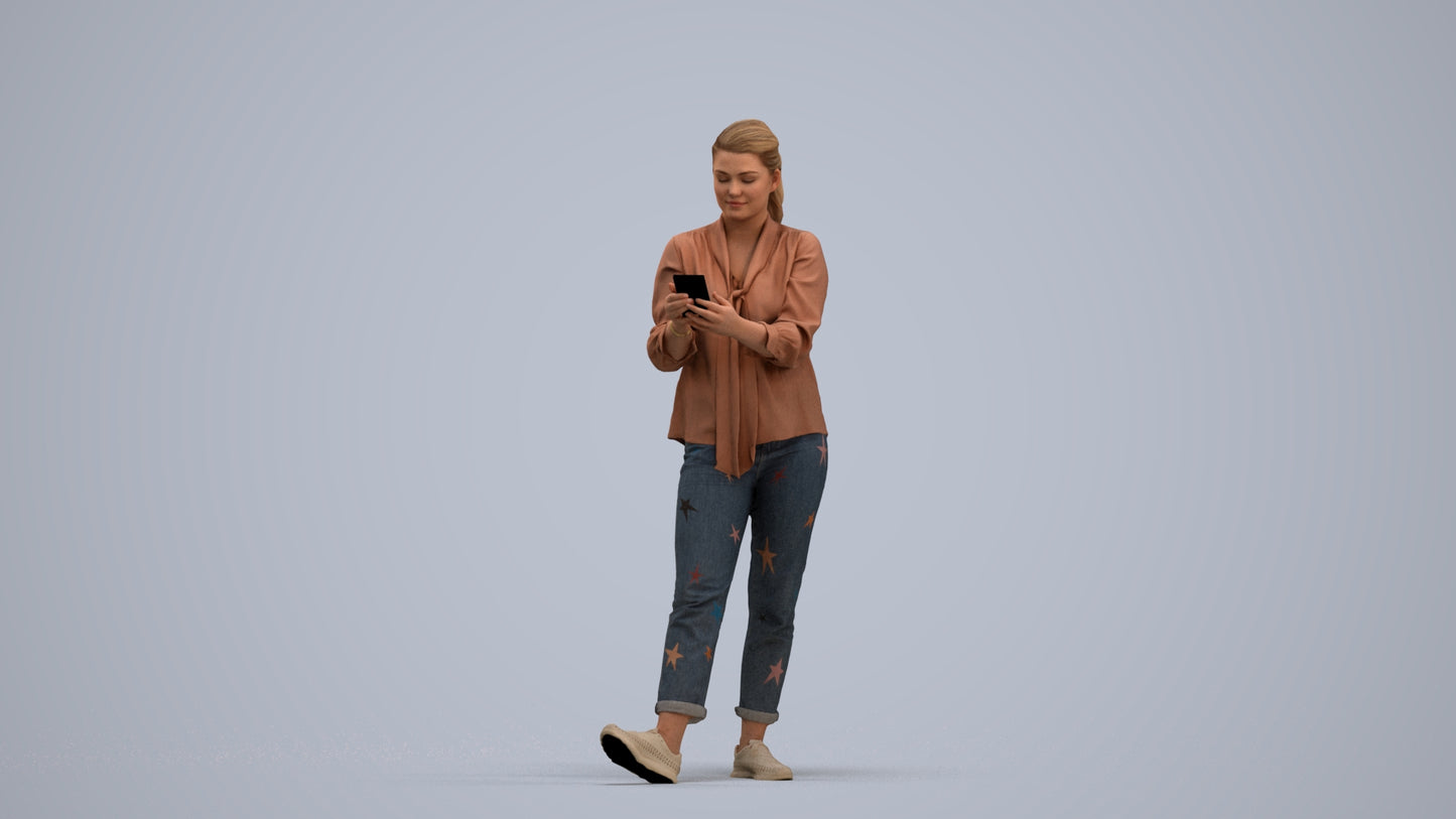 3D people model woman casual standing, scanned human for 3ds Max rendering, standing pose render