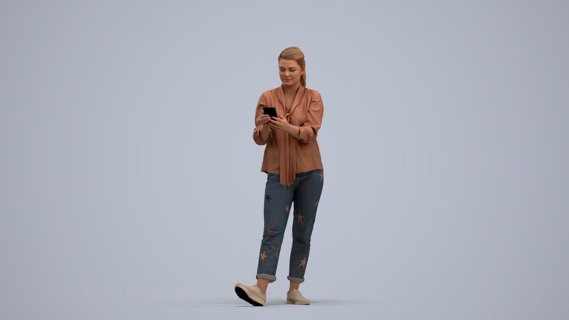 3D people model woman casual standing, scanned human for 3ds Max rendering, standing pose render