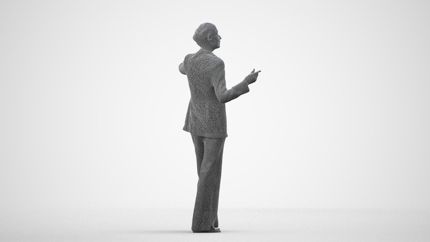 scanned 3D senior woman business, photogrammetry people for Enscape and V-Ray, wireframe side view