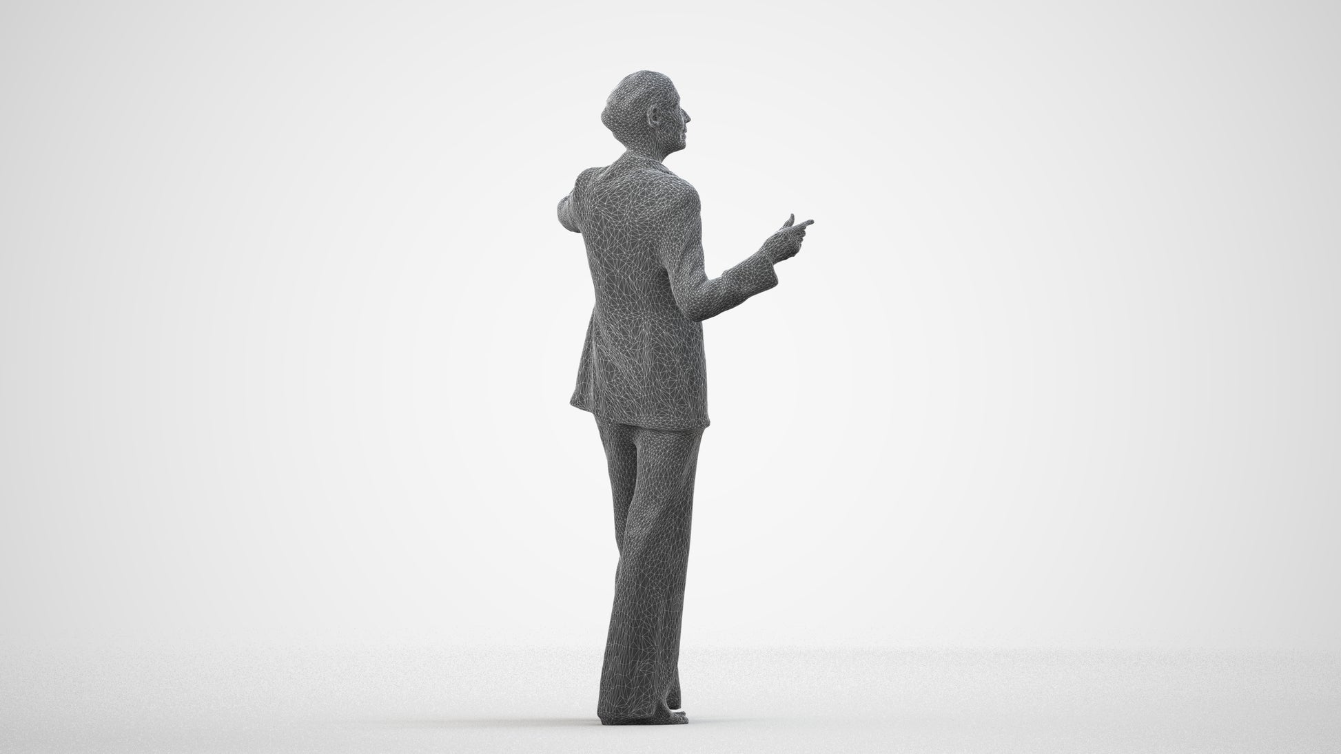 scanned 3D senior woman business, photogrammetry people for Enscape and V-Ray, wireframe side view