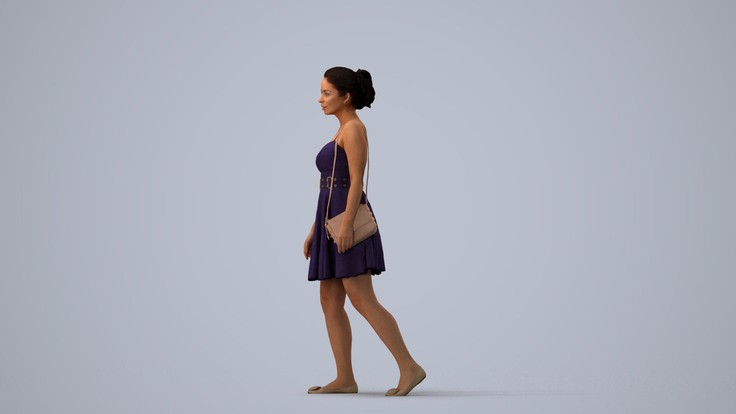 3D human model woman formal formalaffairs, photogrammetry scanned person for archviz, three-quarter view render