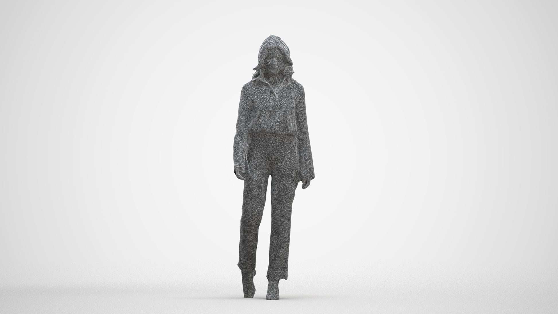 3D scanned woman walking business, photorealistic archviz people for Enscape and SketchUp, three-quarter front view render