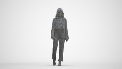 3D scanned woman walking business, photorealistic archviz people for Enscape and SketchUp, three-quarter front view render