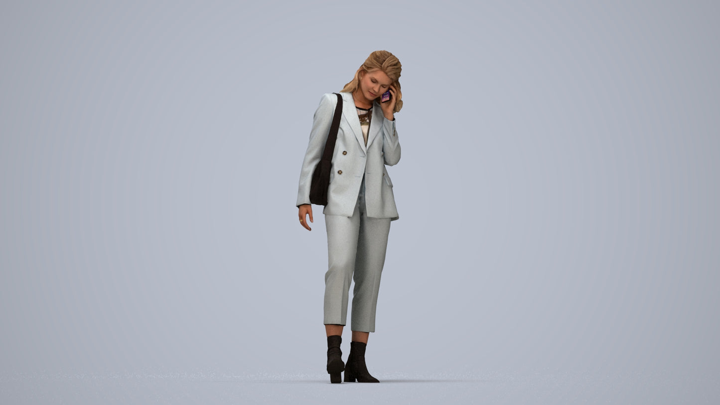 photogrammetry 3D woman business walking, realistic human model archviz FBX, top-down view render